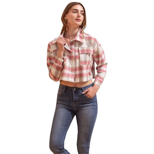 Εικόνα της Crop καρό πουκάμισο Μωβ