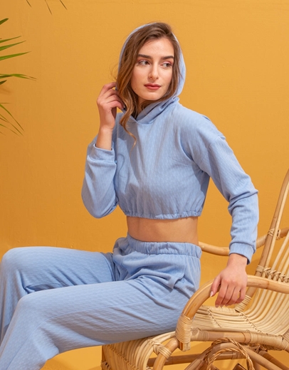 Εικόνα της Basic crop φούτερ με κουκούλα Σιέλ