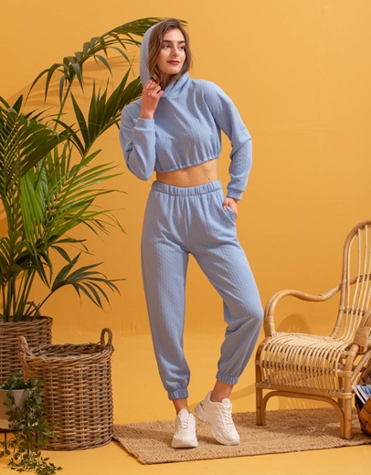 Εικόνα της Basic crop φούτερ με κουκούλα Σιέλ