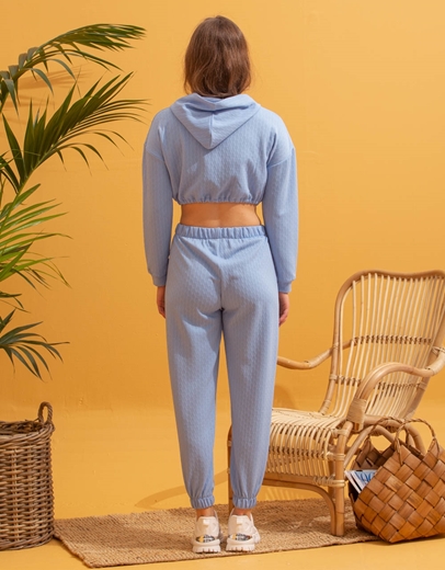 Εικόνα της Basic crop φούτερ με κουκούλα Σιέλ