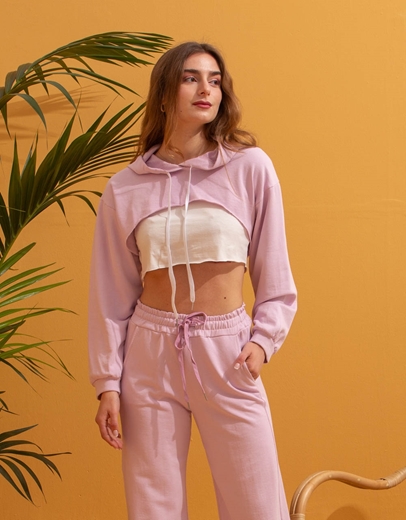 Εικόνα της Crop φούτερ με τοπάκι Λιλά