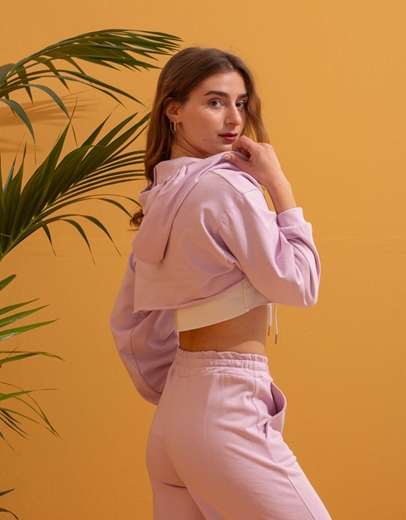 Εικόνα της Crop φούτερ με τοπάκι Λιλά