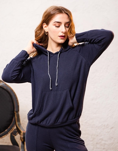 Εικόνα της Μπλούζα φούτερ με τσέπη Μπλε