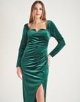 Εικόνα από Μακρύ velvet φόρεμα με σκίσιμο στο πλάι Πράσινο