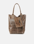 Εικόνα από Δερμάτινη τσάντα χειρός με πορτοφόλι μονόχρωμη Ταμπά