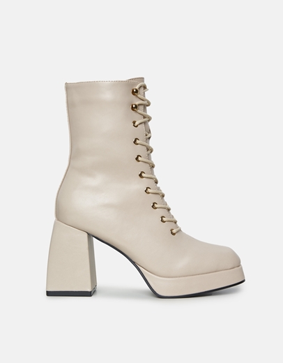 Εικόνα της Μποτάκια με τετράγωνο τακούνι και κορδόνια Μπεζ