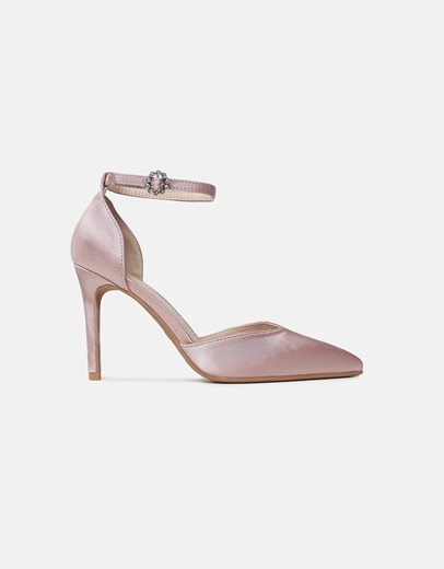 Εικόνα της Σατέν μυτερές γόβες με μπαρέτα και κορδέλα Ροζ