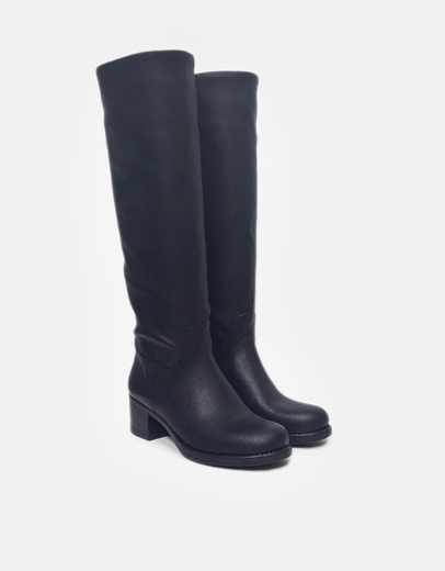 Εικόνα της Μονόχρωμες μπότες Ελληνικής Κατασκευής με χαμηλό τετράγωνο τακούνι Μαύρο