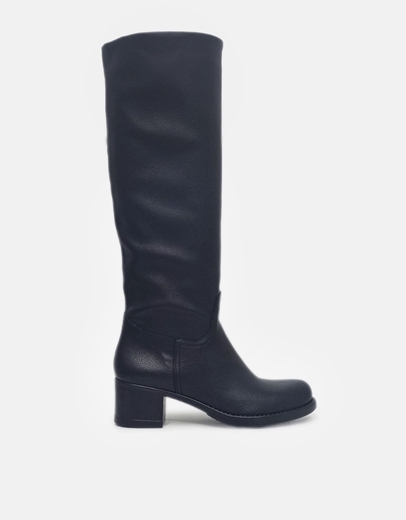 Εικόνα της Μονόχρωμες μπότες Ελληνικής Κατασκευής με χαμηλό τετράγωνο τακούνι Μαύρο