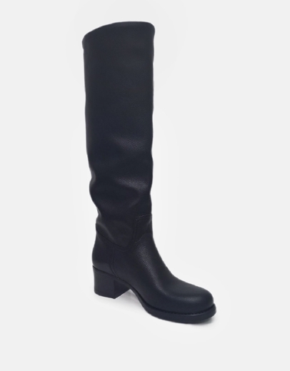 Εικόνα της Μονόχρωμες μπότες Ελληνικής Κατασκευής με χαμηλό τετράγωνο τακούνι Μαύρο