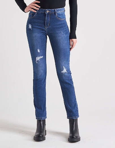 Εικόνα της Τζιν παντελόνι σε ίσια γραμμή με σκισίματα Τζιν