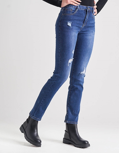 Εικόνα της Τζιν παντελόνι σε ίσια γραμμή με σκισίματα Τζιν
