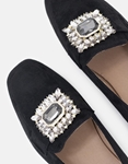 Εικόνα από Suede flat loafers με διακοσμητικά πετράδια Μαύρο