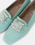 Εικόνα από Suede flat loafers με διακοσμητικά πετράδια Τιρκουάζ