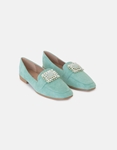 Εικόνα από Suede flat loafers με διακοσμητικά πετράδια Τιρκουάζ