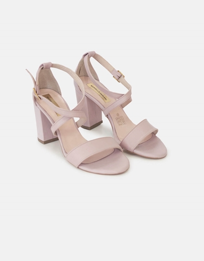 Εικόνα της Δερμάτινα πέδιλα με τετράγωνο τακούνι Ροζ