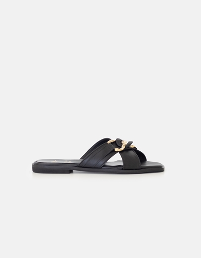 Εικόνα της Δερμάτινα σανδάλια με χιαστί σχέδιο και αλυσίδα Μαύρο