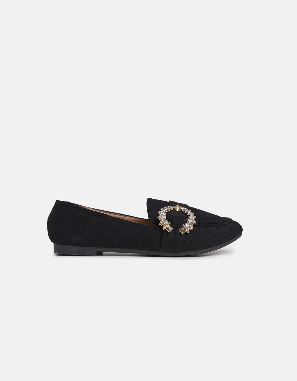 Εικόνα από Suede flat loafers με διακοσμητική αγκράφα Μαύρο