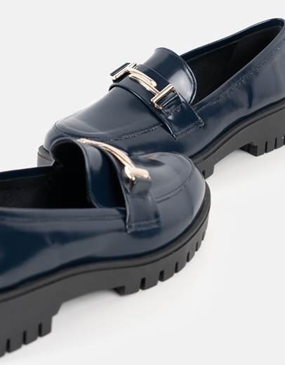 Εικόνα της Loafers λουστρίνι Ελληνικής Κατασκευής με μεταλλικό διακοσμητικό Navy