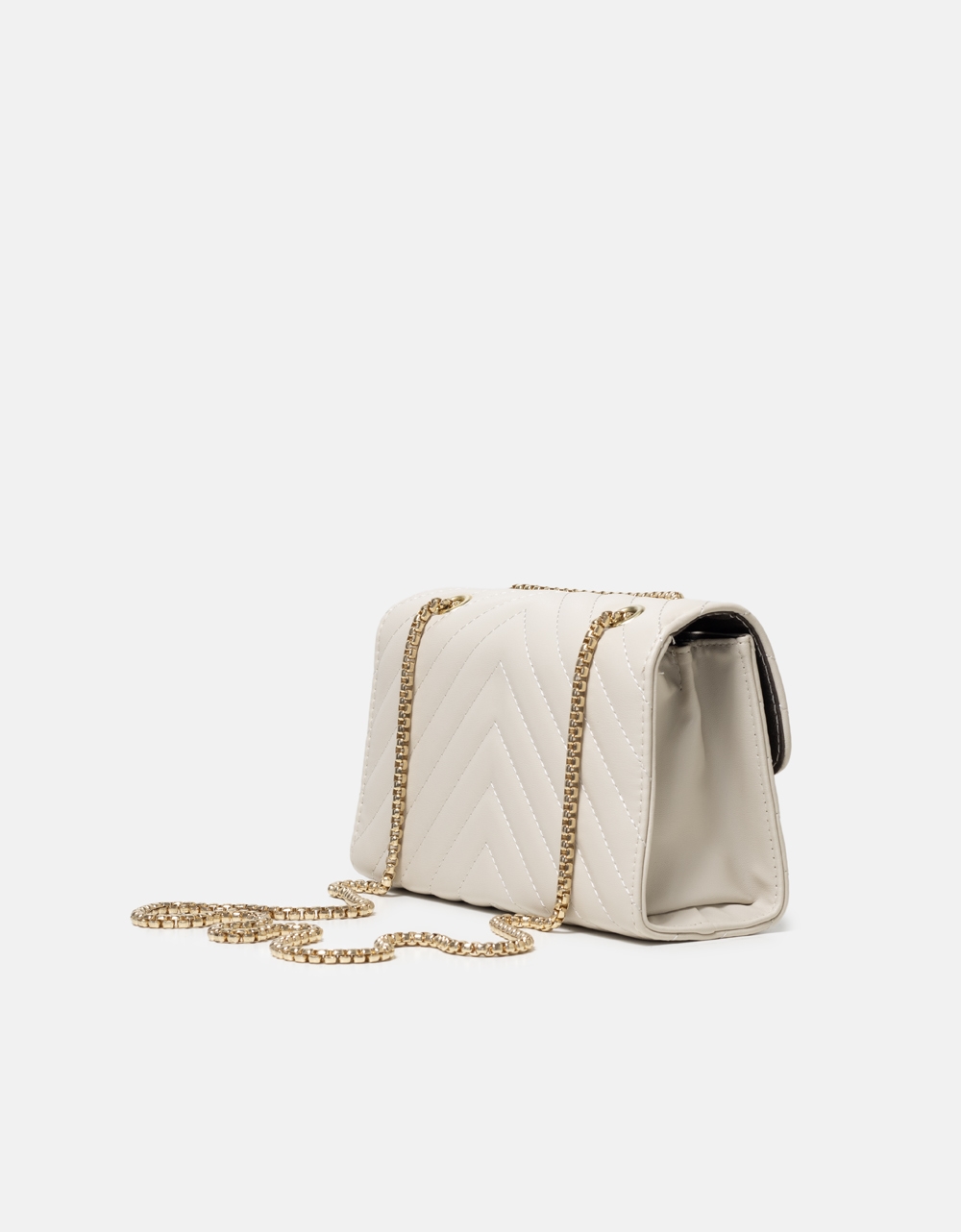 Εικόνα από Μονόχρωμη τσάντα ώμου με χρυσή αλυσίδα Μπεζ