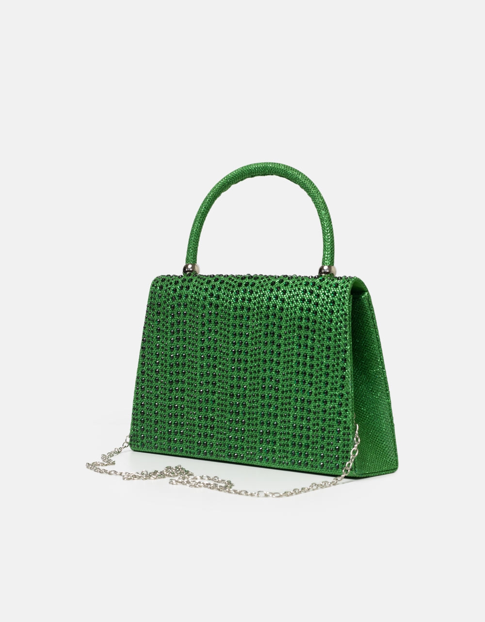 Εικόνα από Μονόχρωμη τσάντα χειρός από glitter με strass Πράσινο