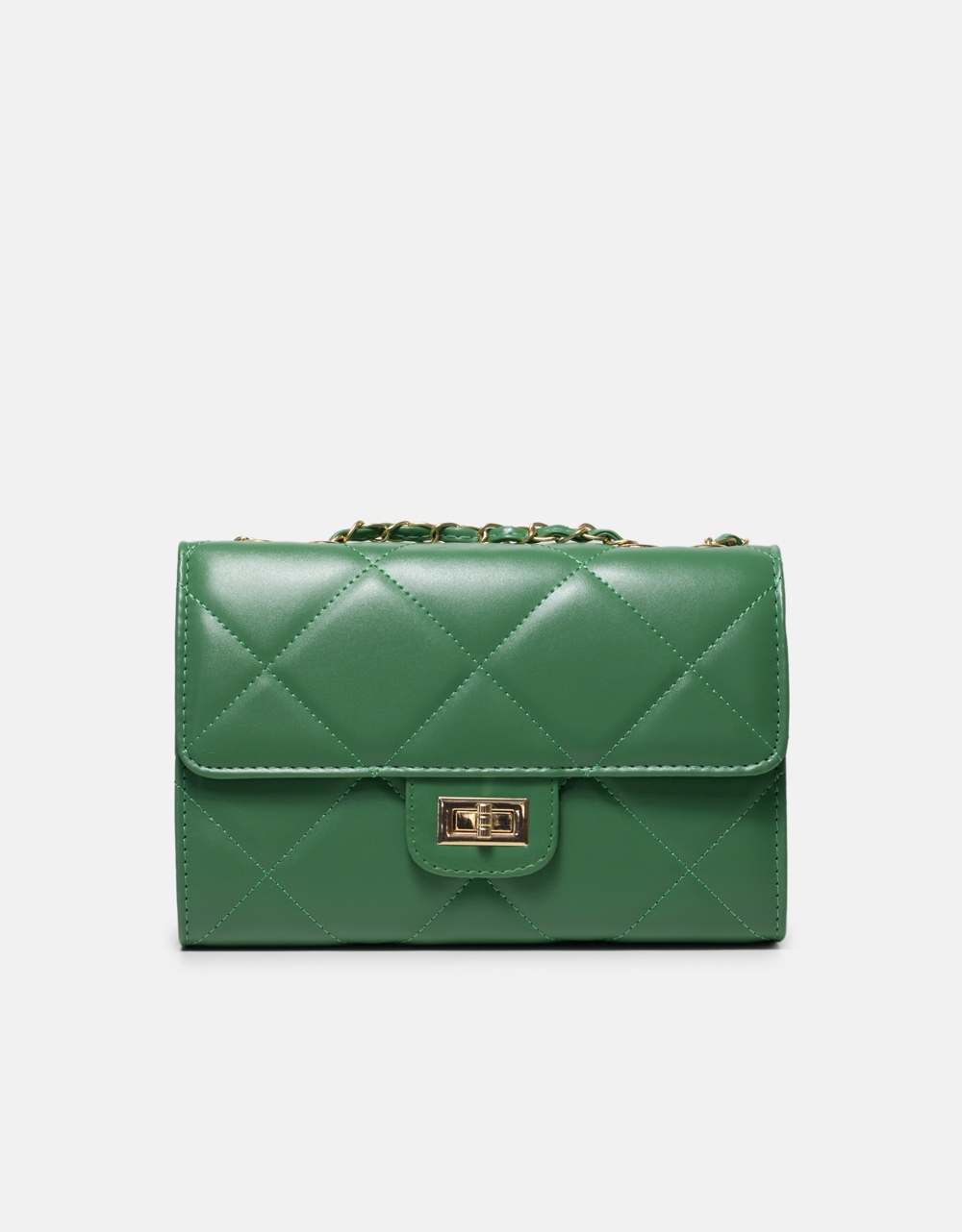 Εικόνα από Καπιτονέ τσάντα ώμου μονόχρωμη με αλυσίδα Πράσινο