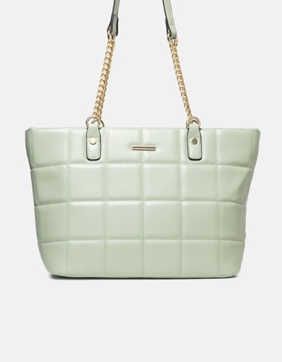 Εικόνα της Τσάντα χειρός μονόχρωμη με διακοσμητικές ραφές Πράσινο