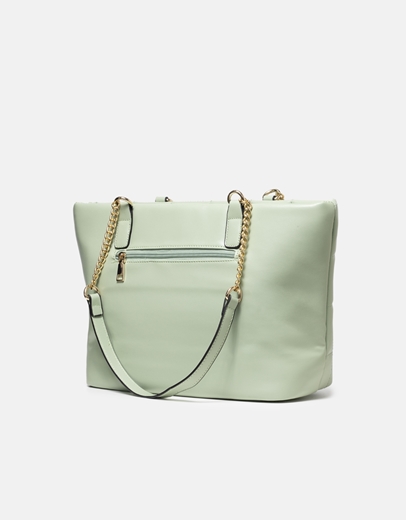 Εικόνα της Τσάντα χειρός μονόχρωμη με διακοσμητικές ραφές Πράσινο