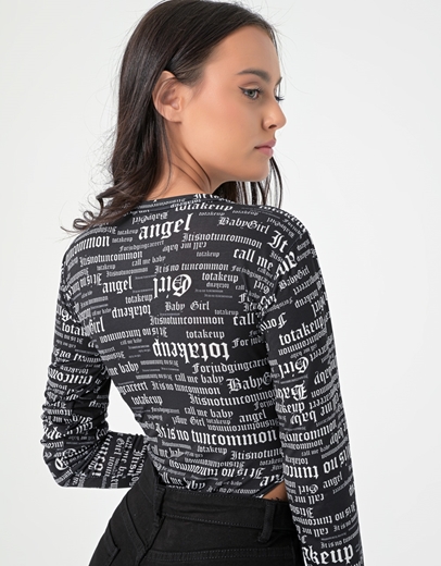 Εικόνα της Κορμάκι μακρυμάνικο με printed words Μαύρο