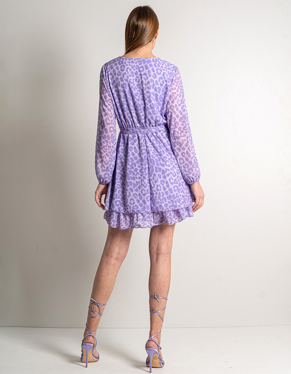 Εικόνα από Κρουαζέ μίνι φόρεμα με print και ζωνάκι Λιλά