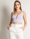 Εικόνα από Μονόχρωμο crop top με ραντάκι και V cut Λιλά