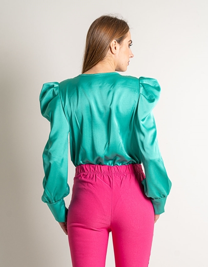 Εικόνα της Κρουαζέ μονόχρωμο κορμάκι με puffy μανίκια Πράσινο