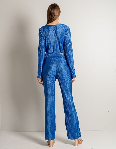 Εικόνα της Σετ μονόχρωμο παντελόνι με λάστιχο και crop top Μπλε
