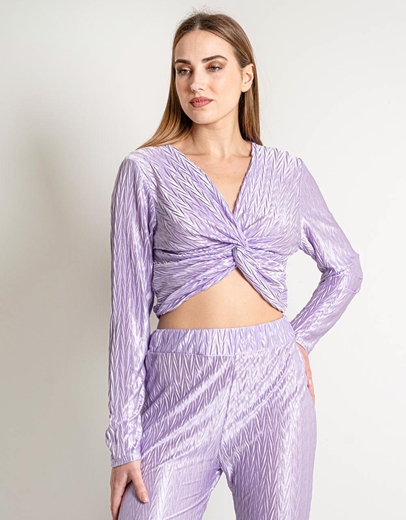 Εικόνα της Σετ μονόχρωμο παντελόνι με λάστιχο και crop top Λιλά