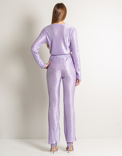 Εικόνα της Σετ μονόχρωμο παντελόνι με λάστιχο και crop top Λιλά