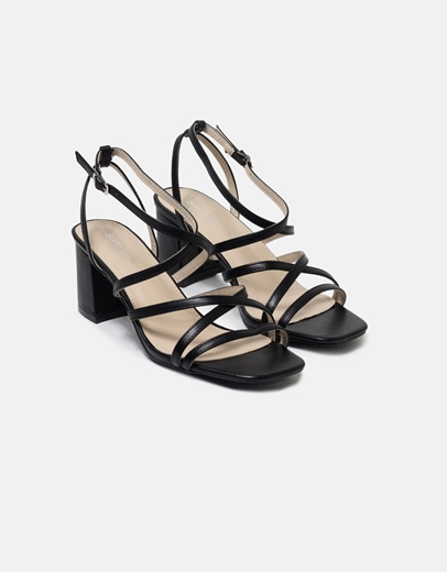 Εικόνα της Πέδιλα με τετράγωνο τακούνι και χιαστί λουράκια Μαύρο