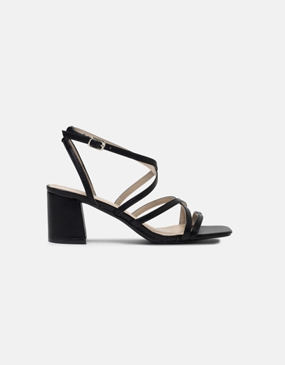 Εικόνα της Πέδιλα με τετράγωνο τακούνι και χιαστί λουράκια Μαύρο