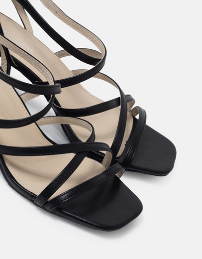 Εικόνα της Πέδιλα με τετράγωνο τακούνι και χιαστί λουράκια Μαύρο