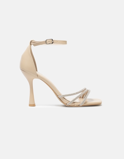 Εικόνα της Πέδιλα με λεπτό τακούνι και λουράκια από strass Nude