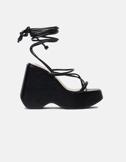 Εικόνα της Πλατφόρμες μονόχρωμες με δέσιμο στο πόδι Μαύρο