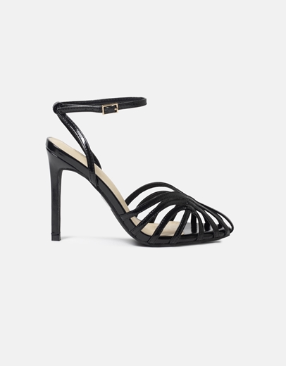 Εικόνα της Πέδιλο ψηλοτάκουνο με λεπτό τακούνι και μπαρέτα Μαύρο