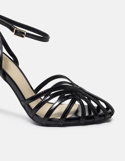 Εικόνα της Πέδιλο ψηλοτάκουνο με λεπτό τακούνι και μπαρέτα Μαύρο