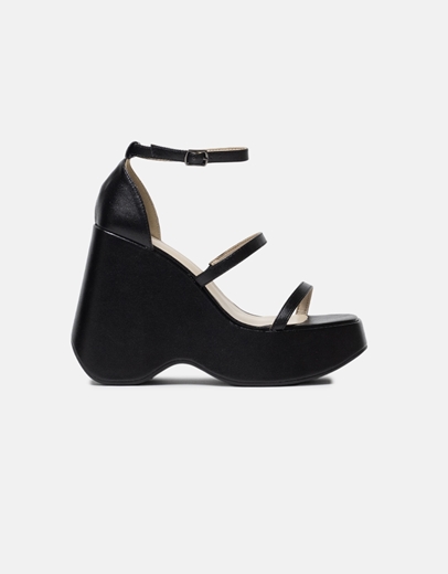 Εικόνα της Πλατφόρμες μονόχρωμες με λουράκια και μπαρέτα Μαύρο