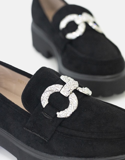 Εικόνα της Suede μονόχρωμα loafers με τρακτερωτή σόλα Μαύρο