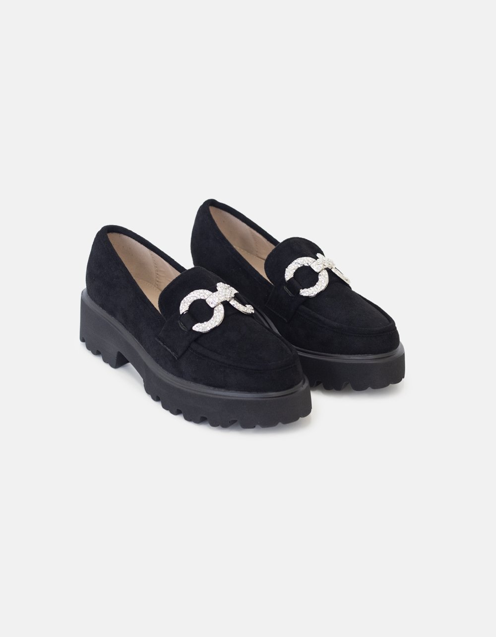 Εικόνα από Suede μονόχρωμα loafers με τρακτερωτή σόλα Μαύρο