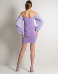 Εικόνα από Off shoulders μονόχρωμο μίνι φόρεμα με σούρες Λιλά