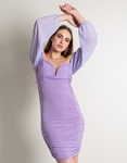 Εικόνα από Off shoulders μονόχρωμο μίνι φόρεμα με σούρες Λιλά