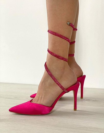 Εικόνα της Lace up μυτερές γόβες με λεπτό τακούνι Φούξια