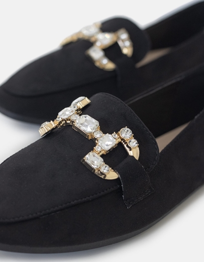 Εικόνα της Loafers suede με πετράδια στην αγκράφα Μαύρο
