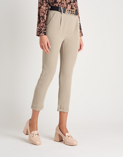 Εικόνα της Υφασμάτινο παντελόνι με ρεβέρ και ελαστική ζώνη Μπεζ